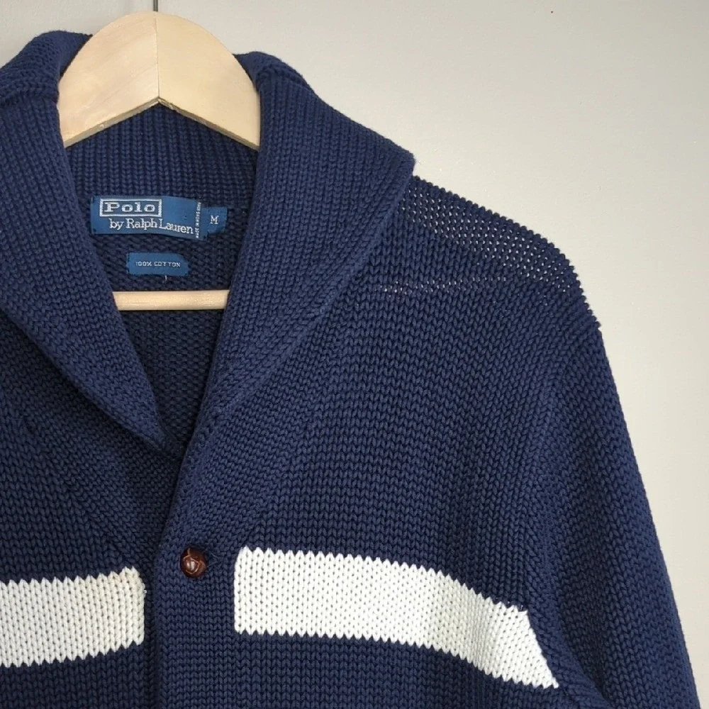 Polo Ralph Lauren Navy‎ Blue Cardigan Sweater Preppy Quiet Luxury Men's Medium